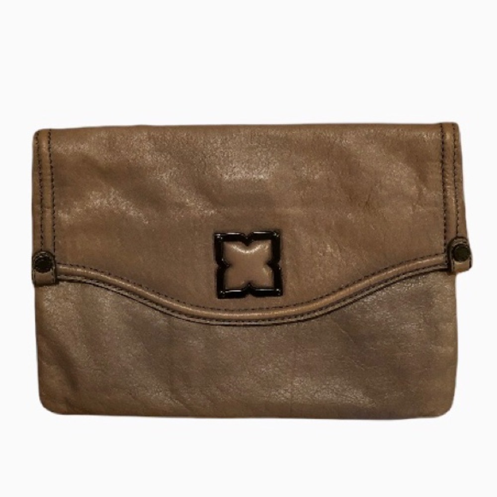 BCBGMaxAzria Taupe Magnet Closure Clutch